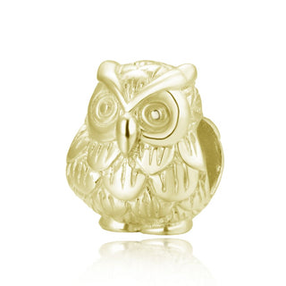 Cute Gold Plated Sterling Silver Owl King Charm Bird Animal Bead, Compatible with Pandora All...