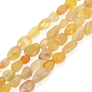 Natural Yellow Opal Gemstone Oval Tumbled Pebble Beads, Irregular, 6mm to 8mm, Hole ID 1mm, 15 Inch/1 Strand, GZ11-3
