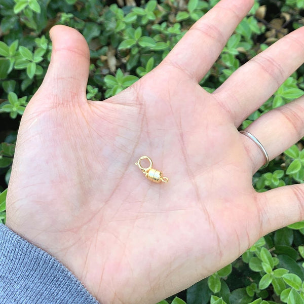 2 Sets 925 Sterling Silver Small Strong Magnetic Clasps, with Springring Clasp, Real 18K Yellow Gold Plated, SS489-2