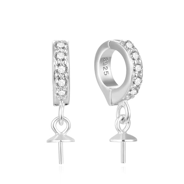 2pcs 925 Sterling Silver Hinged Bails, with Eye Pin Bails, Tarnish Resistant Rhodium Plated, Cubic Zirconia CZ, 17mm, SS94-3