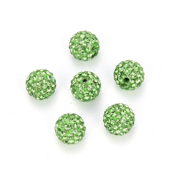 25pcs Adabele Grade AA+ Suncatcher Crystal Rhinestone Pave Polymer Clay Beads, Peridot Green, Size Selections: 8mm/10mm/12mm