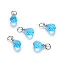 5pcs March Birthstone Charm Drops, 10mm Aquamarine Blue Austrian Teardrop Crystal Beads, Sterling Silver Plated Open Jump Rings, BR6-3