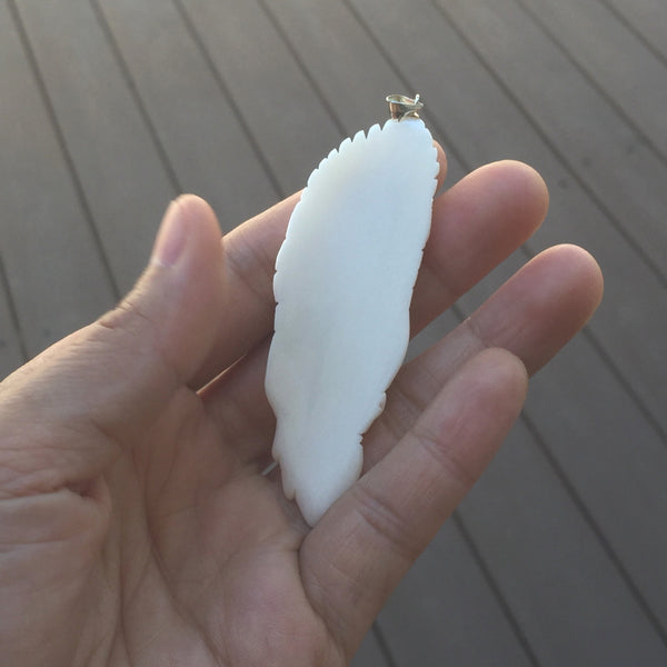 1pc Beautiful Buffalo Princess Hand Carved White Buffalo Bone Drop Pendant, Symbol of Strength Prosperity Pendant, with Sterling Silver Bail, 2.8 Inch, BP-78
