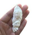 1pc Beautiful Buffalo Princess Hand Carved White Buffalo Bone Drop Pendant, Symbol of Strength Prosperity Pendant, with Sterling Silver Bail, 2.8 Inch, BP-78
