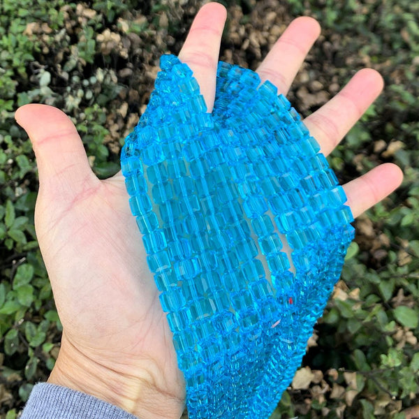 100pcs Creative Club Faceted Cube Crystal Glass Beads, Aqua Blue, 8mm, Hole ID 1mm, CCC810