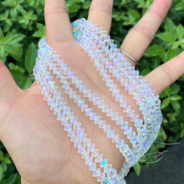 200pcs Creative Club Faceted Flat Bicone Rondelle Crystal Glass Beads #5305, Crystal AB, 6x4mm Small, Hole ID 1mm, CC3R602