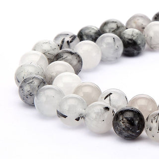 Natural Black Quartz Rutilated Gemstone Round Beads, 15 Inch/1 Strand, Size Selections: 4mm/6mm/8mm/10mm
