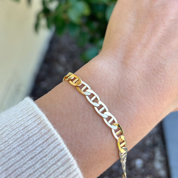 1pc Real 1/20 14K Gold Filled 5mm Mariner Chain Bracelet, 6.5 Inch with 1 Inch Extender, JB-30