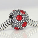 1pc 925 Sterling Silver July Birthstone Bead Charm, Red Ruby Cubic Zirconia CZ, 10.3x9mm, Hole ID 4.5mm, EC1-M7