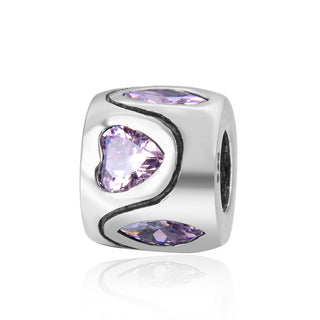 Real 925 Sterling Silver Heart Bead, October Birthstone Charm Cubic Zirconia CZ Pink Tourmaline...
