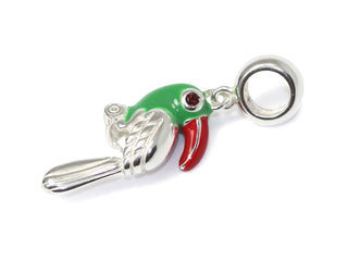 Cute Real Solid Sterling Silver Green Parrot Charm Bird Bead, Compatible with Pandora All Other...