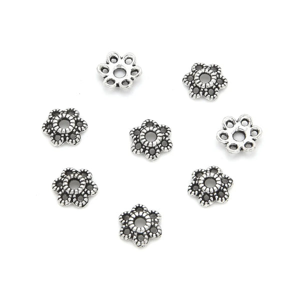 200pcs Textured Filigree Flower Bead Caps, 6mm Small Bead End Caps, Antique Silver, MC-AB16