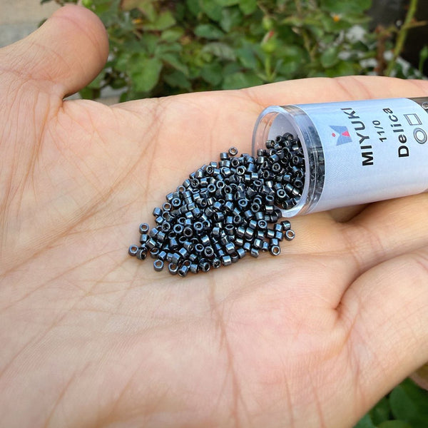 30g Miyuki Delica 11/0 Seed Beads, Opaque Nickel-Plated Dyed Gunmetal DB453