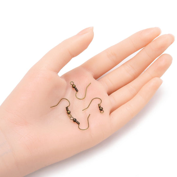 100pcs Fish Earring Hooks Ear Wire, Antique Bronze Plated Brass, 0.7mm/21 Gauge, 18mm Long CF20-4