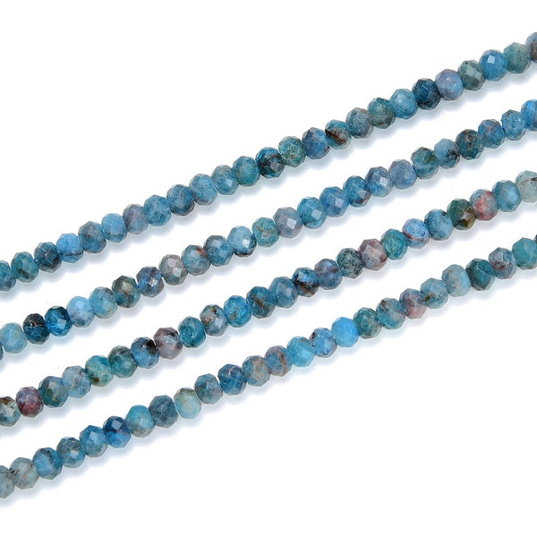 Natural Blue Apatite Gemstone Tiny Small Faceted Rondelle Beads, 4x3mm, Hole ID 0.65mm, 15 Inch/1 Strand,  GK-B8