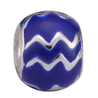 925 Sterling Silver Aquarius Zodiac Sign Bead Charm Blue Enamel, Compatible with Pandora All...