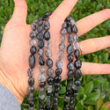 Natural Grade A Black Quartz Rutilated Gemstone Oval Tumbled Pebble Beads, Irregular, 7mm to 9mm, Hole ID 1mm, 15 Inch/1 Strand, GZ12-9
