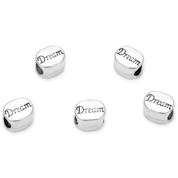 20pcs I Have Dreams Large Hole Beads, Hole ID 4.5mm, Antique Silver, Zinc Alloy Metal, MEC-C4