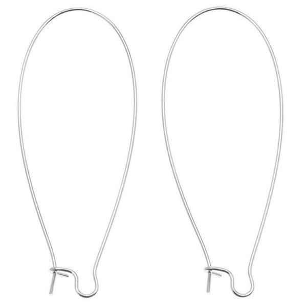 100pcs Earring Hooks Kidney Ear Wire, Sterling Silver Plated Brass, Size Selections: 18mm/25mm/30mm/36mm/43mm/47mm