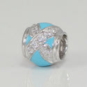 1pc Solid 925 Sterling Silver Ribbon Blue Enamel Cubic Zirconia Bead Charm, Compatible with Pandora All Other Charm Bracelet, EC83