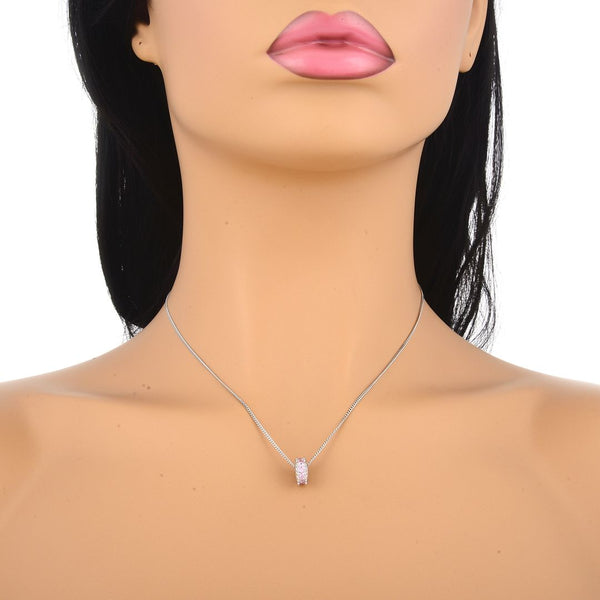 1pc 925 Sterling Silver October Birthstone Bead Charm, Pink Tourmaline Cubic Zirconia CZ, 9.5x5mm, Hole ID 4.5mm, EC1-C10