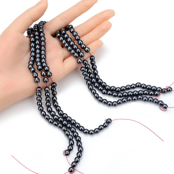 Grade A Natural Black Hematite Gemstone Large Hole Round Beads, 15 Inch/1 Strand, 6mm, Hole ID 2.4mm, GFC-L6