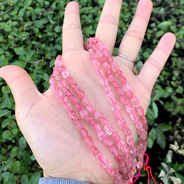 Natural Red Strawberry Quartz Gemstone Oval Tumbled Pebble Beads, Irregular, 6mm to 8mm, Hole ID 1mm, 15 Inch/1 Strand, GZ11-20