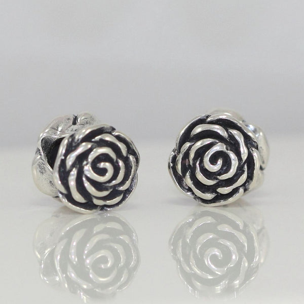 1pc Solid 925 Sterling Silver Love Rose Flower Bead Charm, Compatible with Pandora All Other Charm Bracelet, EC498