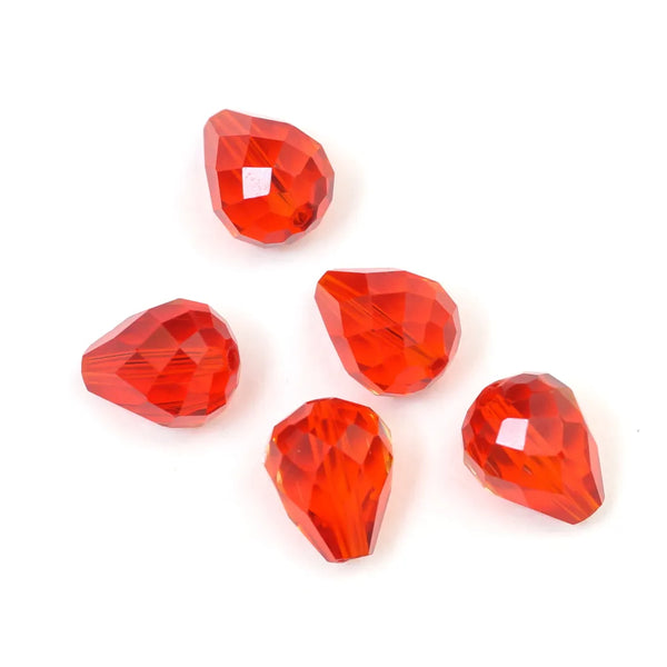 24pcs Adabele Austrian Faceted Teardrop Crystal Beads #5500, Light Siam Red, 10mm x 8mm, Hole ID 1.1mm, SST-1006