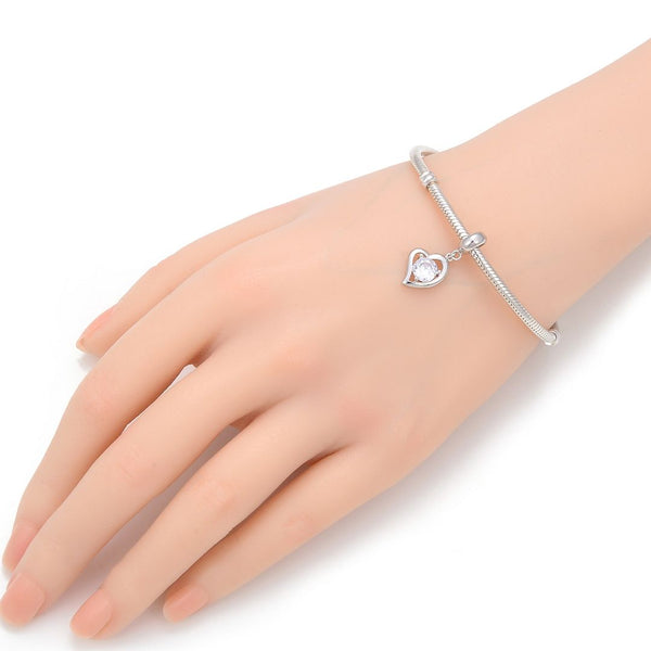 1pc 925 Sterling Silver Love Heart April Birthstone Charm Drop, Diamond Clear Cubic Zirconia CZ, 26mm (1 inch) Long, Hole ID 4.5mm, EC1-E4