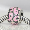1pc Real 925 Sterling Silver Pink Ribbon Hope Courage Enamel Bead, Compatible with Pandora All Other Charm Bracelet, EC24-B1