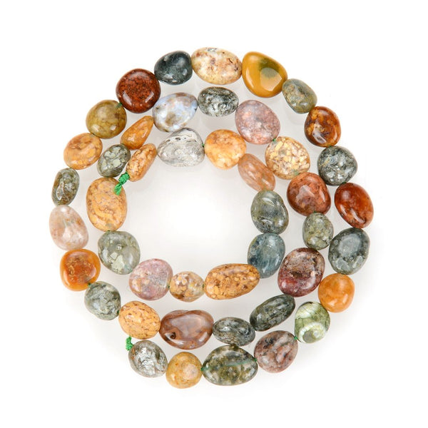 Natural Ocean Jasper Gemstone Oval Tumbled Pebble Beads, Irregular, 7mm to 10mm, Hole ID 1mm, 15 Inch/1 Strand, GZ12-41