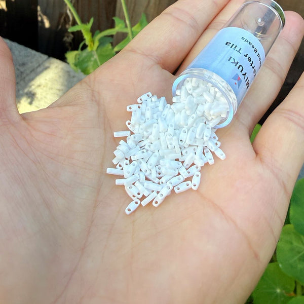 10g Miyuki Quarter Tila Seed Beads 5x1.2mm, Opaque White (QTL-402)