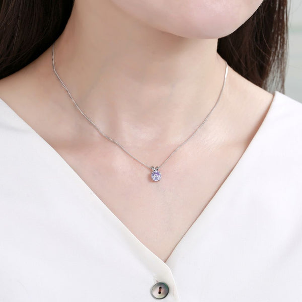 925 Sterling Silver June Birthstone Solitaire Necklace, 6mm/0.84 Carat Purple Alexandrite Cubic Zirconia CZ, Length Selections: 16 inch/18 inch