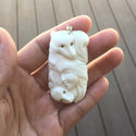 1pc Beautiful Two Husky Goddess Hand Carved White Buffalo Bone Drop Pendant, Symbol of Strength Prosperity Pendant, with Sterling Silver Bail, 2.2 Inch, BP-79