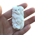 1pc Beautiful Two Husky Goddess Hand Carved White Buffalo Bone Drop Pendant, Symbol of Strength Prosperity Pendant, with Sterling Silver Bail, 2.2 Inch, BP-79