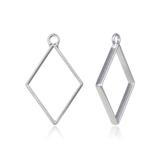 20pcs Open Back Diamond Rhombus Bezel Blanks, Pendant Base, Large Resin Mold, Silver, 39x25mm, CF288-1