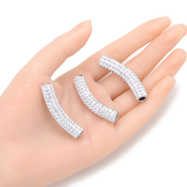 10pcs Adabele Grade A Suncatcher Crystal Rhinestone Pave Polymer Clay Curved Tubes, Clear White, 45mm, Hole ID 4mm, DBT-B1