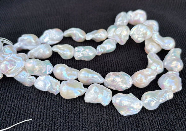 15 Inch AAA Grade High Luster Natural Baroque Pearl Beads, Irregular White Cultured Freshwater Flameball Teardrop Pearls, Large 17mm-28mm Flameball Pearls, Hole ID 1mm, PA3-28