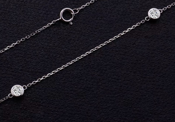 1pc 925 Sterling Silver BTY Station Cubic Zirconia Diamond Bezel Cable Chain Necklace, 4mm Bezel, Length Selections: 18 inch/20 inch/22 inch