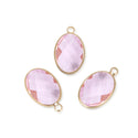 10pcs Grade A October Pink Oval Birthstone Charm Drops, 18K Yellow Gold Plated Brass, 18x13mm, CCP6-G10