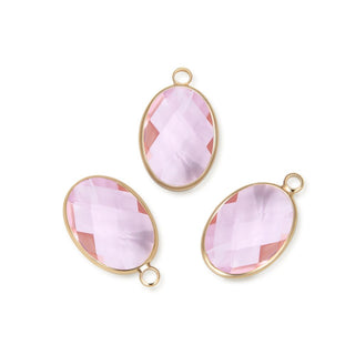 10pcs Grade A October Pink Oval Birthstone Charm Drops, 18K Yellow Gold Plated Brass, 18x13mm, CCP6-G10