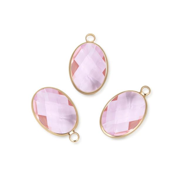 10pcs Grade A October Pink Oval Birthstone Charm Drops, 18K Yellow Gold Plated Brass, 18x13mm, CCP6-G10