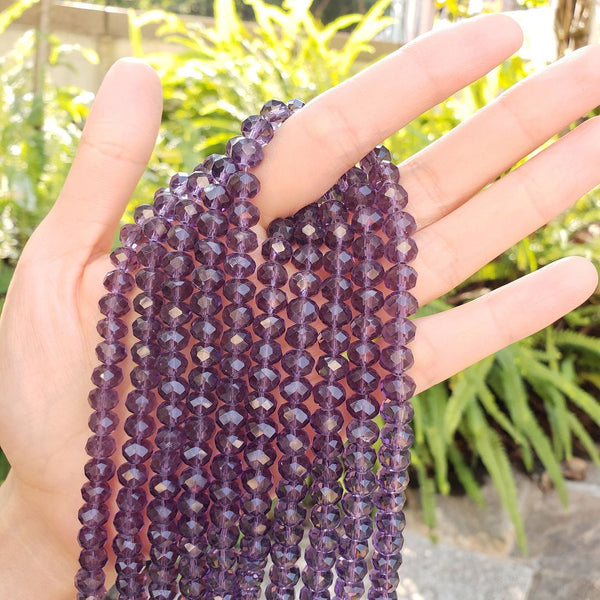 140pcs Creative Club Faceted Rondelle Crystal Glass Beads, Amethyst Purple, 8x6mm, Hole ID 1.1mm, CCR827