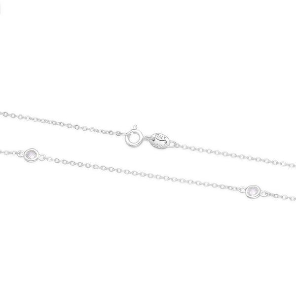 1pc 925 Sterling Silver BTY Station Cubic Zirconia Diamond Bezel Cable Chain Necklace, 4mm Bezel, Length Selections: 18 inch/20 inch/22 inch