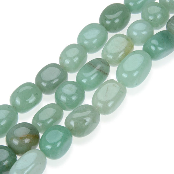 Natural Green Aventurine Gemstone Tumbled Nugget Beads, Irregular, 10mm-13mm, Hole ID 1mm, 1 Strand/15 Inch, GZ4-2
