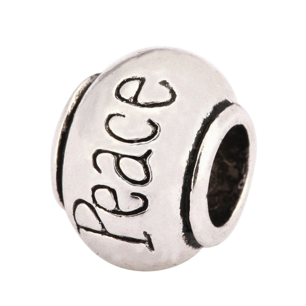 20pcs Peace Large Hole Beads, Hole ID 4.5mm,Antique Silver, Zinc Alloy Metal, MEC-C8