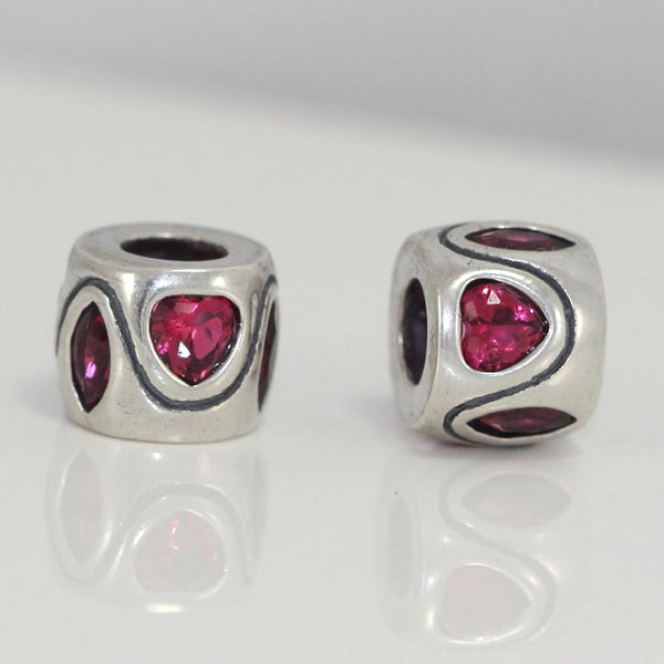 1pc Real 925 Sterling Silver Heart Bead, July Birthstone Charm Bead, Cubic Zirconia CZ Ruby Gemstone, Compatible with Pandora all Other Charm Bracelets, EC618