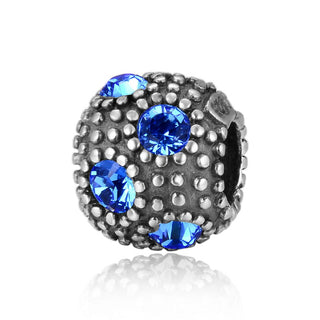 1pc 925 Sterling Silver September Birthstone Bead Charm, Blue Sapphire Cubic Zirconia CZ, 10.3x9mm, Hole ID 4.5mm, EC1-M9