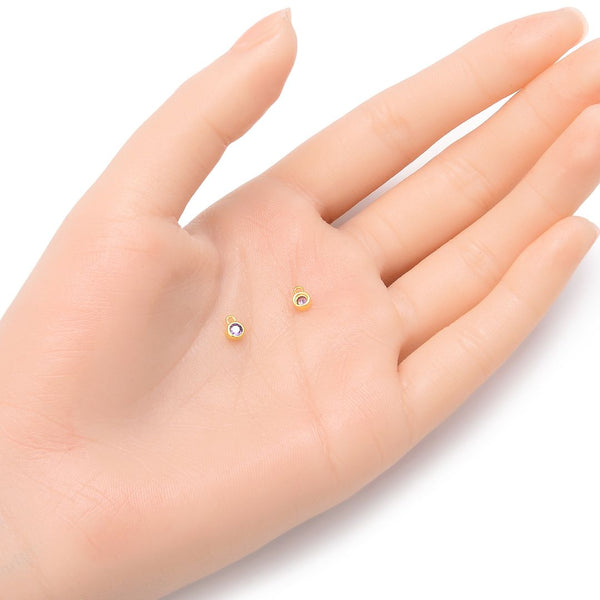 2pcs 925 Sterling Silver 4mm Tiny February Birthstone Charm Drop Pendants, Real 18K Yellow Gold Plated, Amethyst Purple Cubic Zirconia Gemstone, SXP3-2